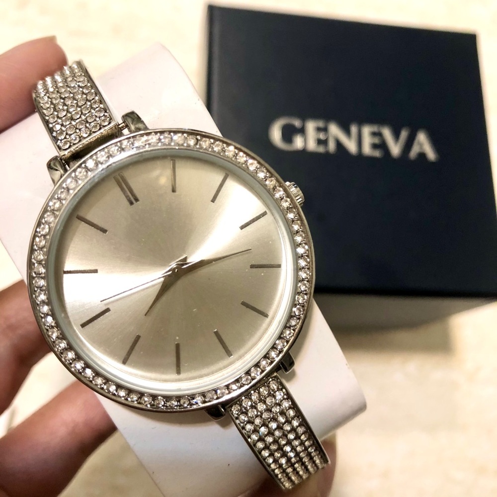 NWT Geneva Silver Rhinestone Bling Watch